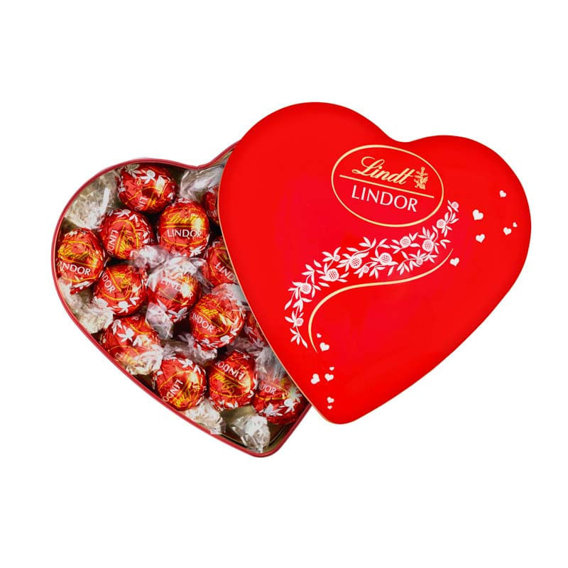 Lata LINDOR Corazón con Bombones de Leche 200g